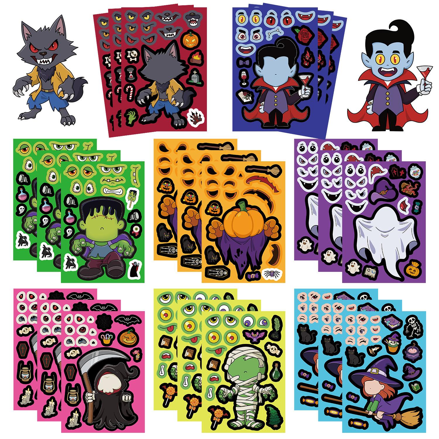 

Toy Puzzle Stickers Halloween Make A Face Stickers Handicrafts Waterproof Repeat Stickers