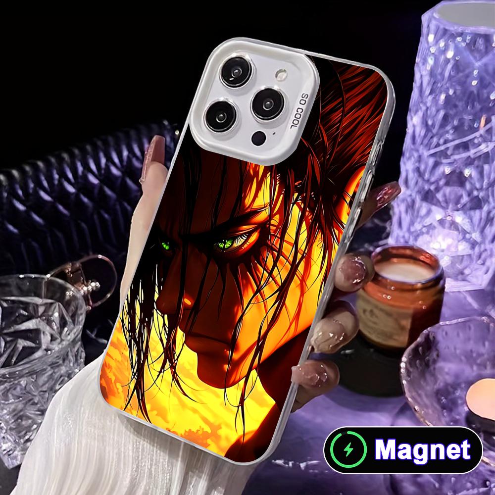 AOT Eren Yeager White Translucent MagSafe Mobile Phone Case for iPhone 17 16 15 14 13 12 11 X XR XS Air Pro Max Plus Cover