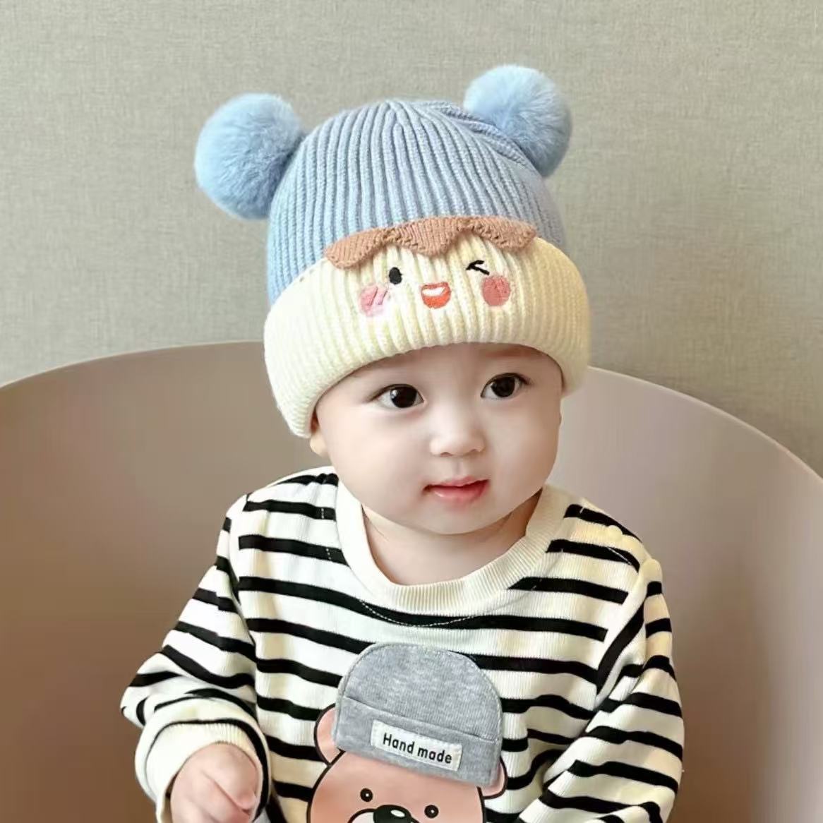 

Baby hat cute super cute male and female baby knitted hat infant winter thickened warm wool hat