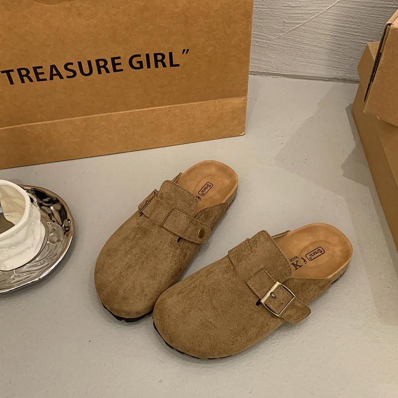 Popular shoes women's 2025 spring and autumn new pregnant women's bag head half slippers, wearing thick-soled lazy people with one foot, retro wom