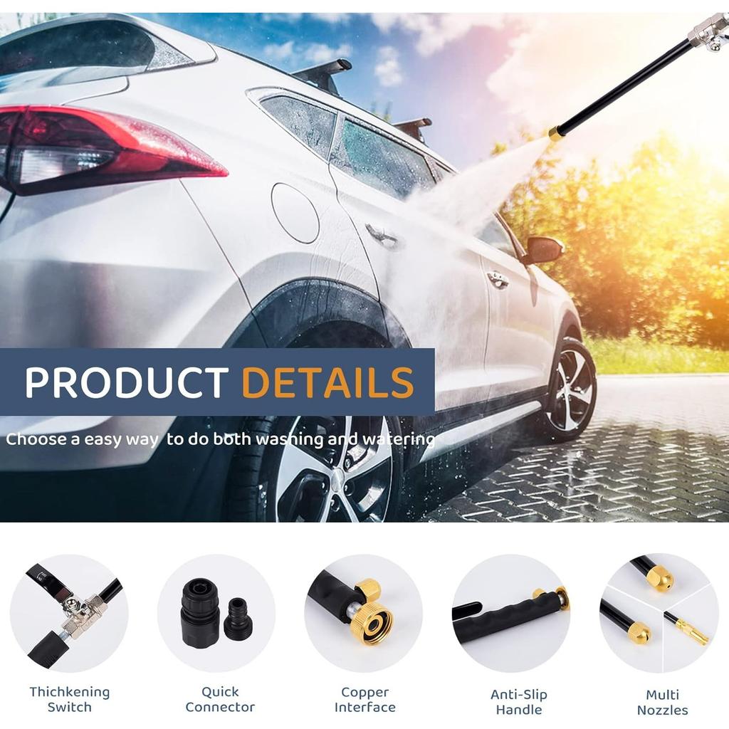 High Pressure Jet Nozzle Power Washer Wand for Garden Hose,Hydro Jet High Pressure Washer Tools with 3 Different Nozzles and Hose Quick Connectorsfor
