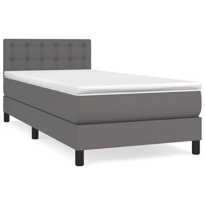 3141105 vidaXL Lit à sommier tapissier avec matelas Gris 90x200 cm Similicuir
