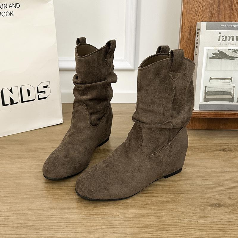 Jesień i zima 2025 botki Maillard damskie z wewnętrznym podwyższeniem nowa okrągła główka szeroka cholewka botki do kostki na grubym obcasie buty typu Martin