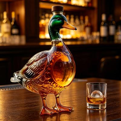 Eend Whiskey Decanteerfles, Rechte Bourbon Glazen Fles met Stop, 350ml Nieuwigheid Likeur Dispenser voor Home Bar, Uniek Cadeau voor Mannen