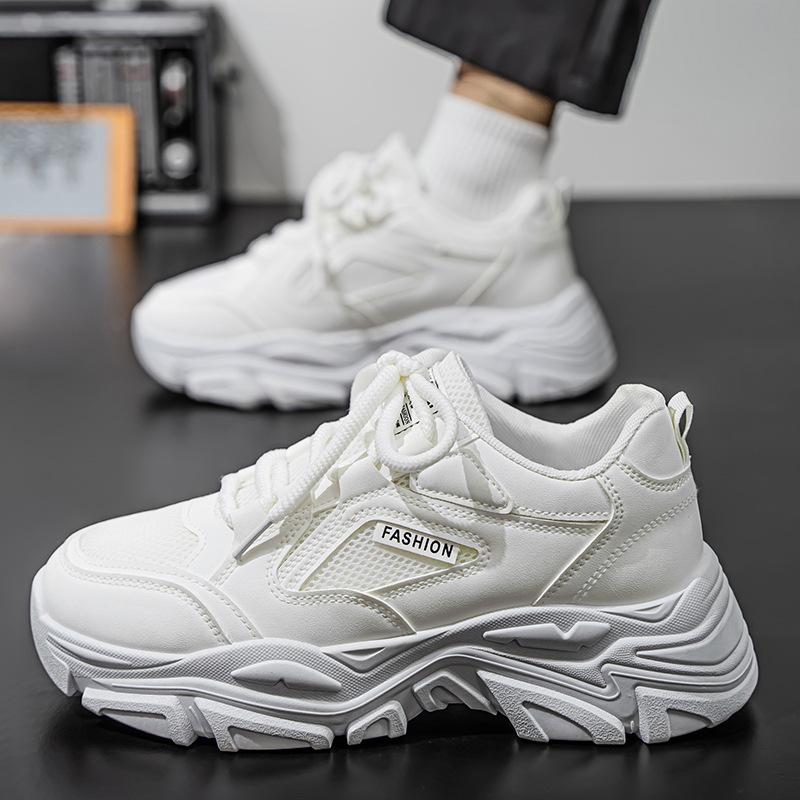 

Мужская обувь весна и лето универсальная студенческая повседневная сетчатая спортивная для бега на толстой подошве увеличивающая рост черная папина трендовая белая обувь нескользящая 44