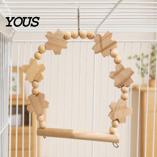 Parrot Cage Accessories Swing Perch, Solid Wood Perch Pole, Wooden Blocks And Healthy Bird Toy Beads Arch, Unpainted for Small Medium Parrots with