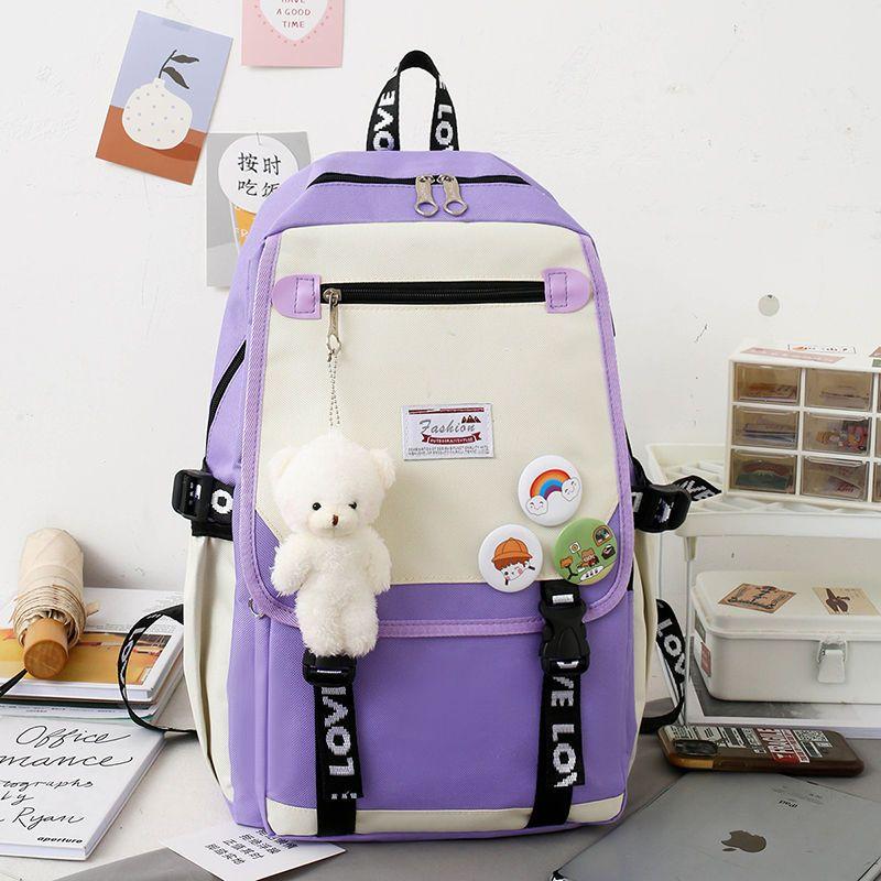 Fash Large-Capacity Primary School Junior High School Students Shoulders Backpack High School Five Sets of Multi-Compartment  Bag