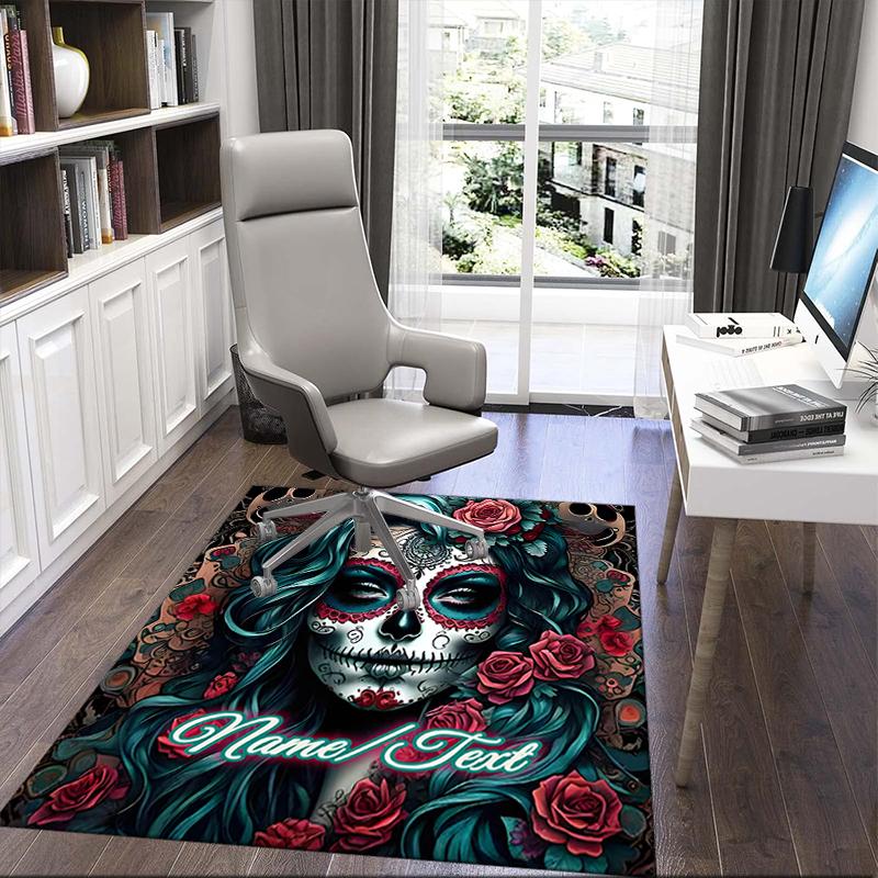 1PC Custom Name Day Dead Art Theme Floor Mat Ideal for Living Room, Game Rooms, Office, Bedroom,Floor Mat Playful Design