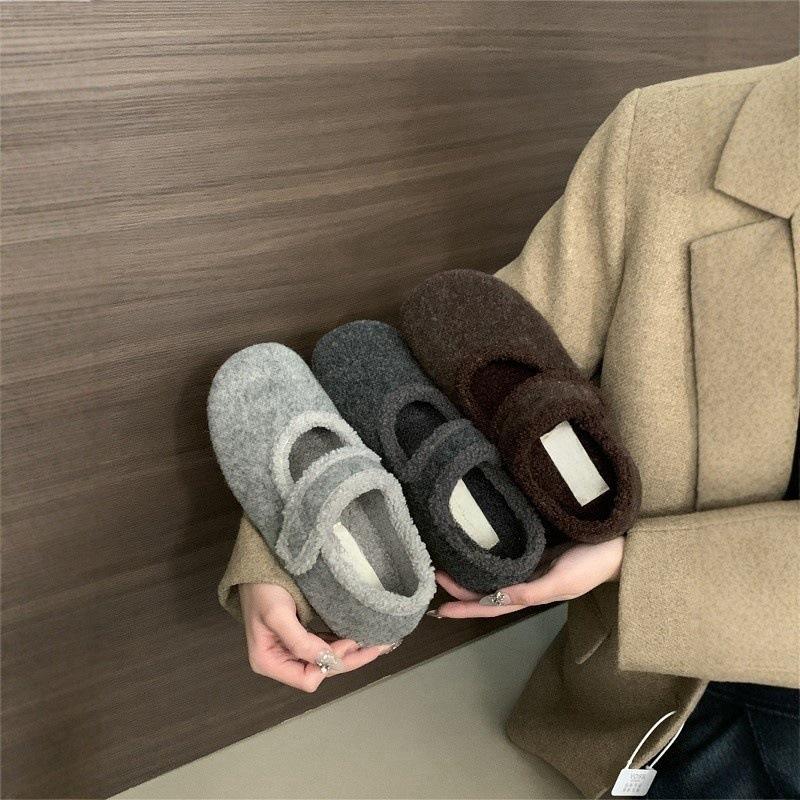 Retro suede inner height-increasing Mary Jane shoes, winter small high-heeled plush warm wool cotton single shoes