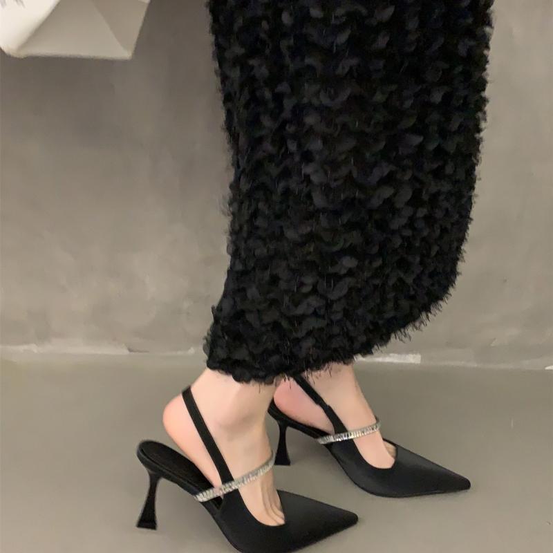 Beautiful Sandals with Skirt Black High Heels Evening Breeze Rhinestone Women's Shoes 2025 Spring French Mary Jane Shoes Single Shoes