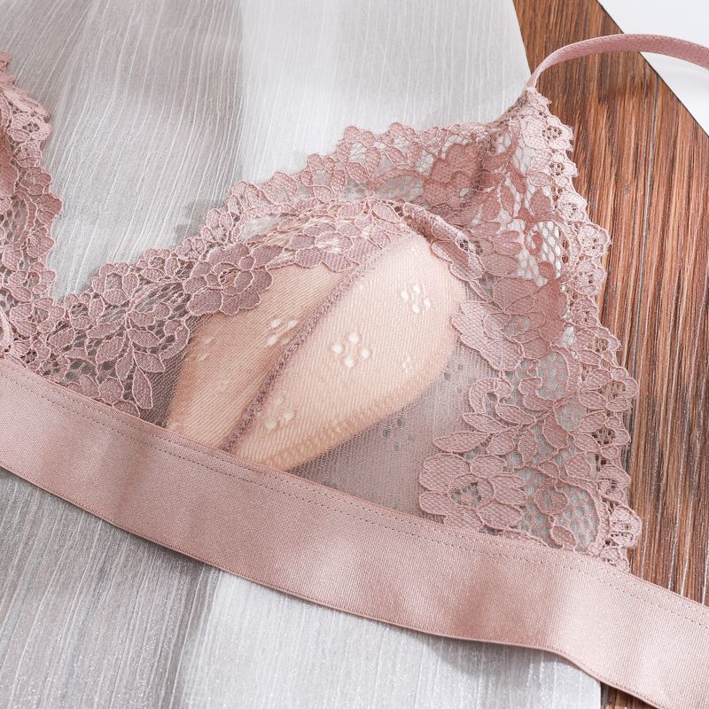 Sexy French Ultra-thin Bra Transparent Hollowed-out Hot Backless Anti-protrusion Rabbit Cup Lace Underwear