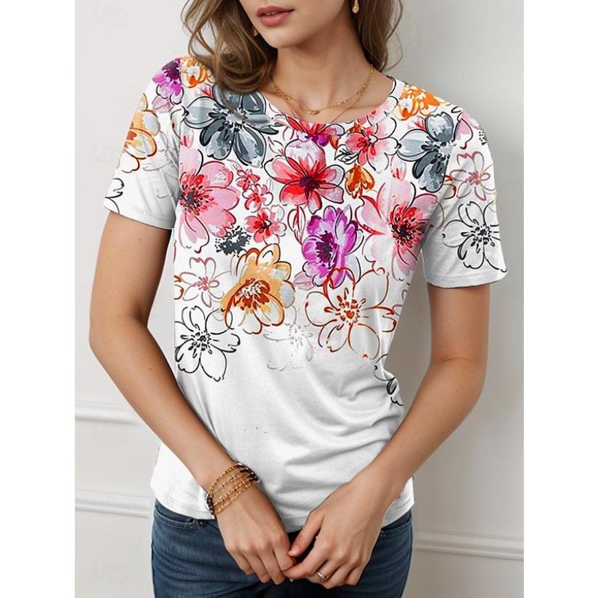3D Print T Shirt Summer Fashionable Tee Minimalist Pattern Women's T Shirt Round Neck Short Sleeved Top