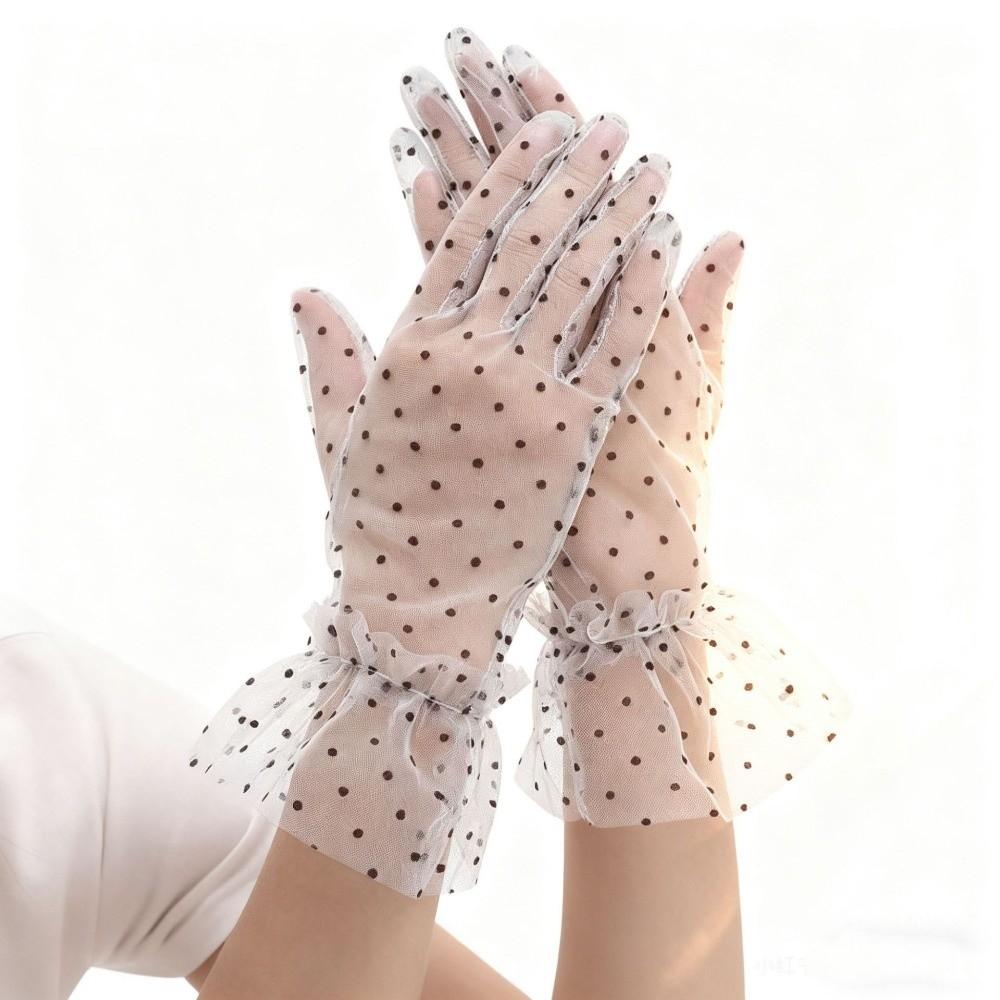 Ultra Thin Tulle Polka Dot Gloves Full Finger Wedding Party Mittens Fashion Lace Mesh Gloves Bride