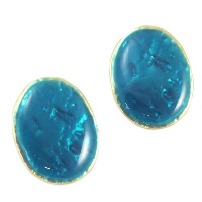 [P2534] - Tasarımcı küpe 'Nora' turkuaz altın