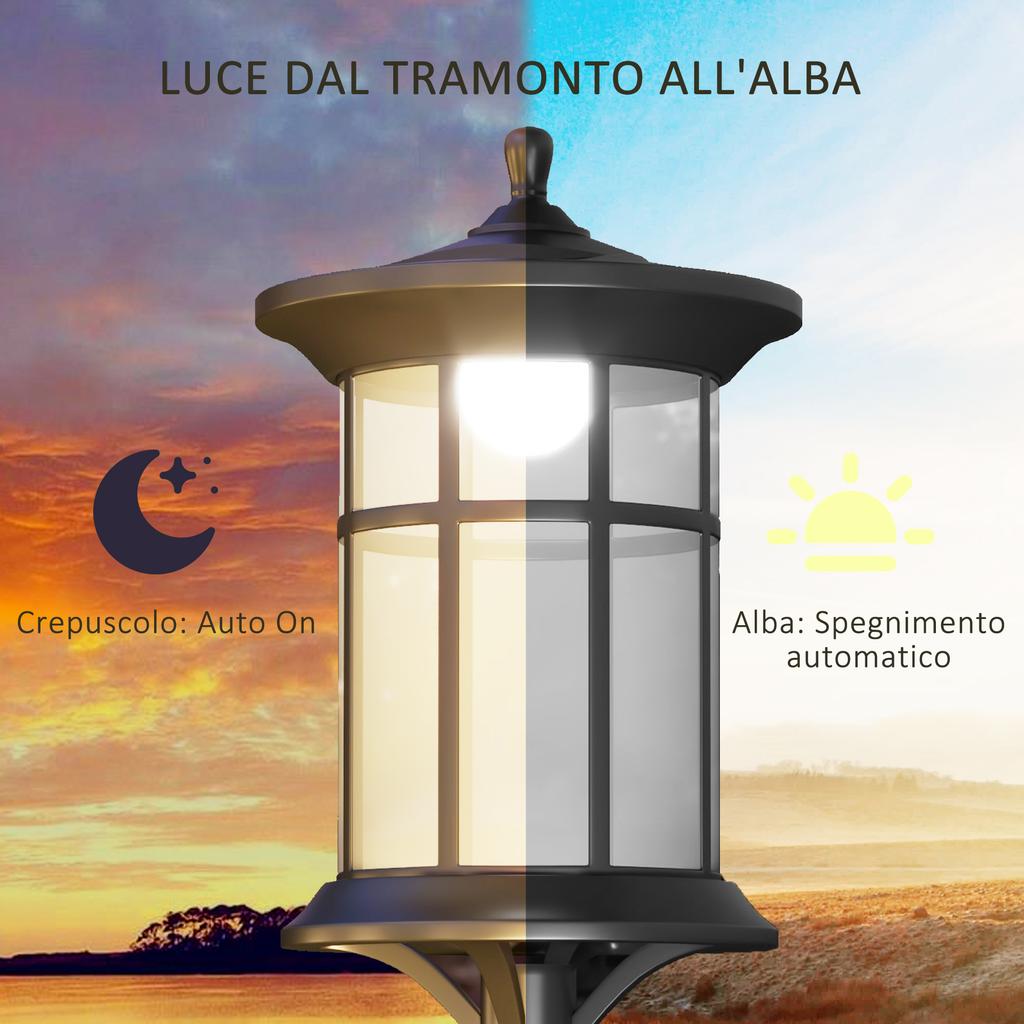 Solar Garden Lamp Post 184cm Tall with Cold White LED Light and IP44, Black