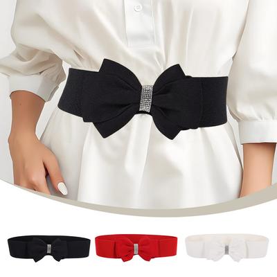 Solid Color Women's Elastic Wide Belt Adjustable Buckle Bowknot Waistband  Dress Coat Accessories