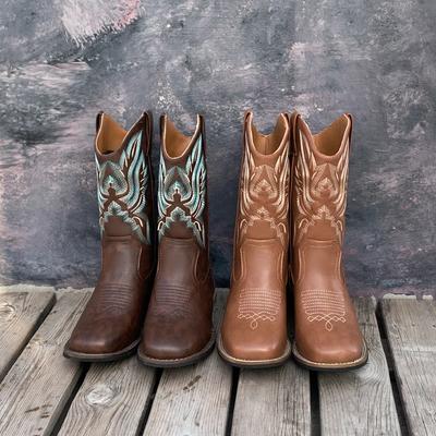 Bottes western brodées en cuir pour femmes, bottes de cowboy mi-mollet, bottes d'hiver à talons épais, chaussures d'automne pour femmes, Botas Chelsea