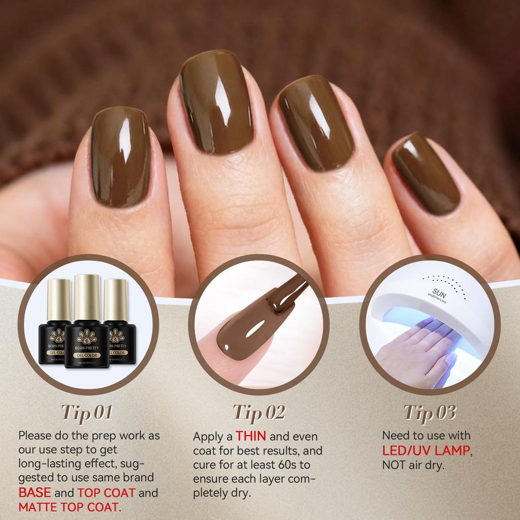 BORN PRETTY 23-Color Gel Nail Polish Set for Autumn/Winter: Brown, Burgundy, Red, Nude, Pink, Base Gel, Glossy & Matte Top Coat Included. Perfect for