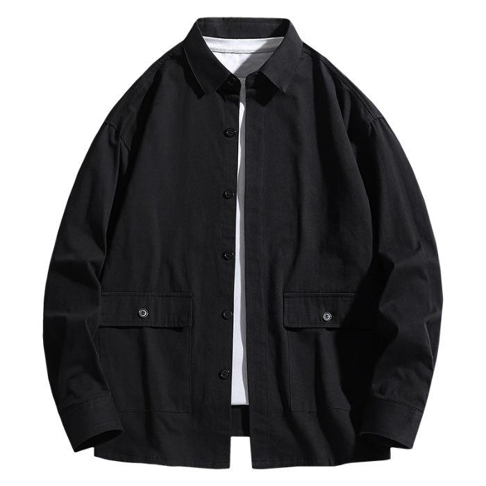 Men's Long-sleeved Casual Loose Military Work Jacket Tops Trendy Big Pocket Shirt