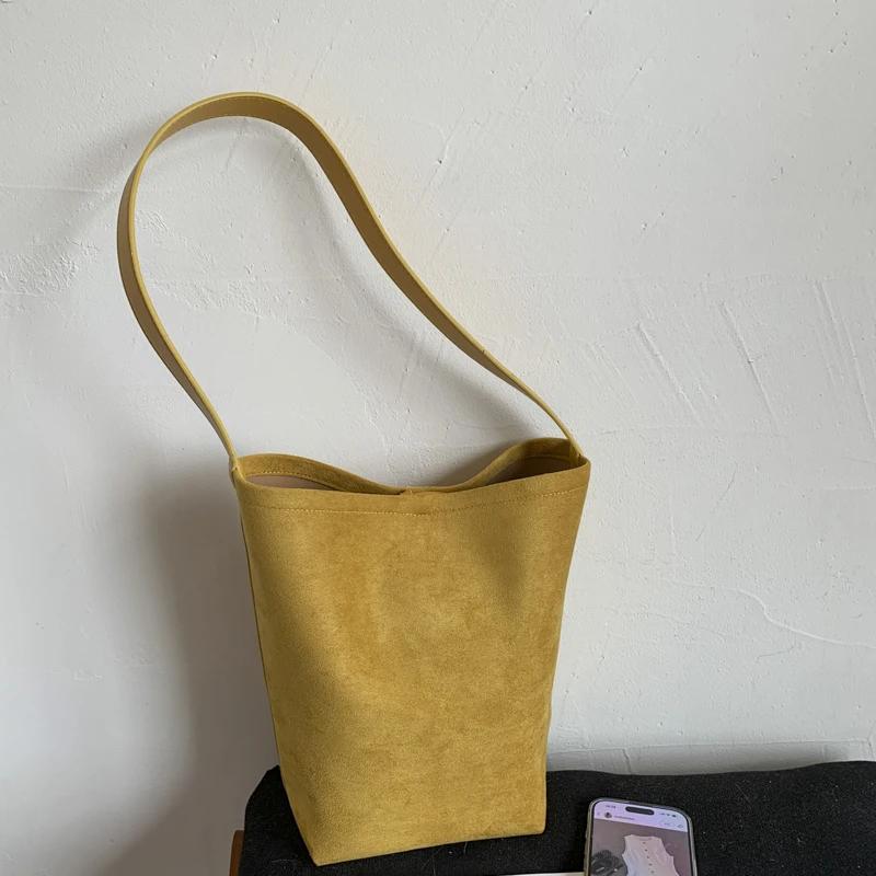 Borse a Spalla Monocolore in Scamosciato Fashi Borse Semplici di Grande Capacità per Donna Borse a Mano Versatili Casual di Alta Qualità
