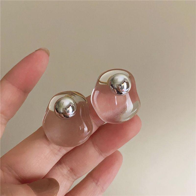 

Summer Cool Cool ~ Fancy French Style Retro Transparent Geometric Ear Studs Accessible Luxury Small Fairy Elegant Ins Earrings Asymmetrical transparent resin Silver Needle