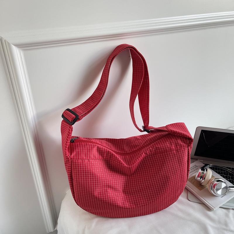 Large Capacity Plaid Canvas Bag Women's Lightweight Handbag Shoulder Crossbody Dumpling Bag