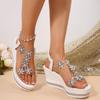 Rhinestone wedge sandals summer rhinestone flower decoration platform high heel large size fairy muffin shoes