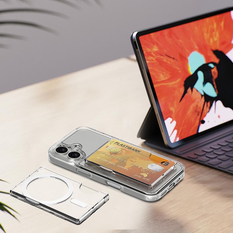 Minimalistischer magnetischer Magsafe-Kartenhalter: Transparentes PC Dual-Kartenetui mit Seitenschiebe-Design