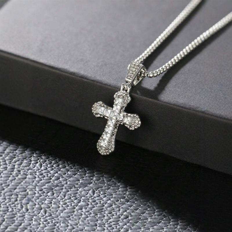 Cross with Diamond Pendant Necklace Autumn and Winter Long Sweater Chain Street Hip Hop Necklace