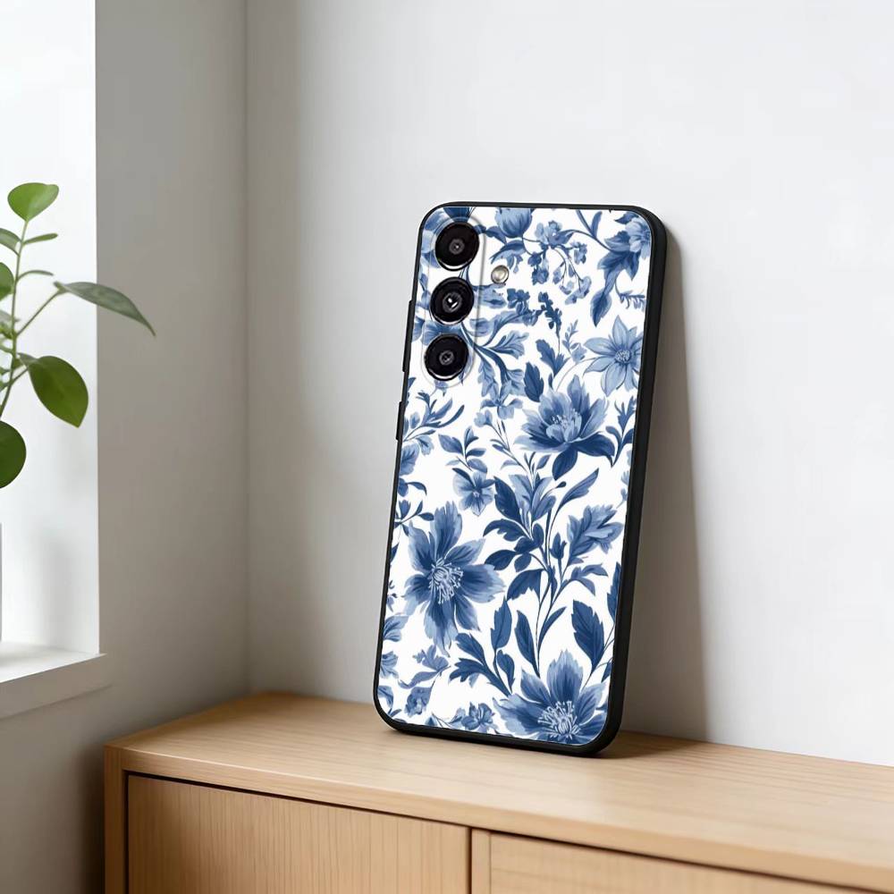Blue W-White Porcelain A-Art Phone Case For Samsung Galaxy A20,21s,22,31,32,52,53,72,73,80,91 Soft Black Shell Samsung a32 5g