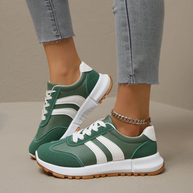 Women's Plus Size Round Toe Color Block Stripe Lace Up Casual Sneakers Autumn New Shoes