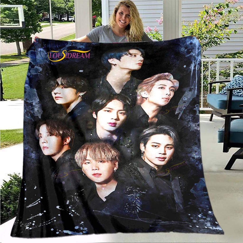 BTS 3D Kpop Bangtan Boys Couverture de lit Bureau Maison Randonnée Pique-nique Couette Épaisse Couvre-lit Tendance Couverture en Flanelle
