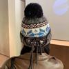 Retro Jacquard Warm Knitted Hat for Women Autumn and Winter Fair Isle Style Cold Proof Ear Protection Woolen Hat for Young Men