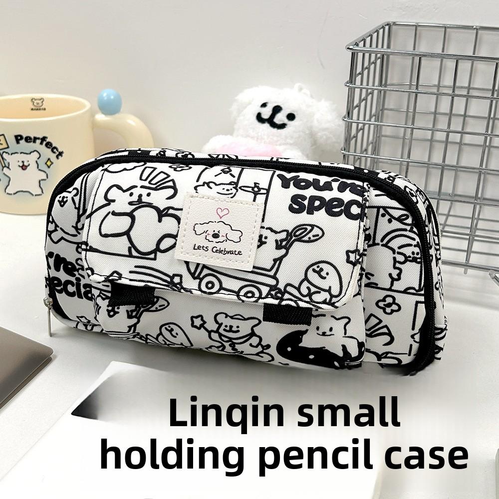 Pen Case - A Large Capacity Cute Animal Printed Cosmetic and Stationery Storage Bag with Zipper Closure, Durable Fabric Pen Case