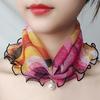 Scarf Painting Print Imitation Pearl Durable Ruffle Edge Lady Headscarf for Banquet
