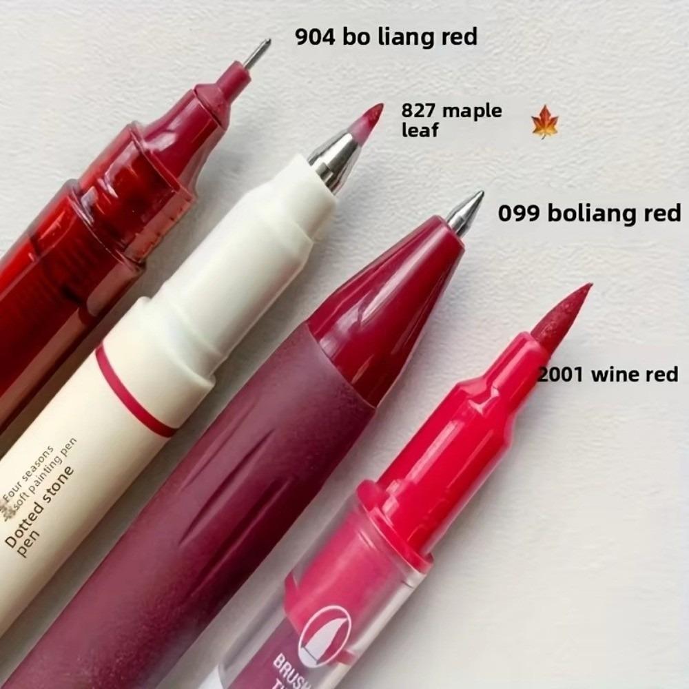 

4pcs Retro Smooth Quick-Dry Ink Pen High-Quality Soft Writing Pen Various Tip Types Drawing Pen For Office Work червоний