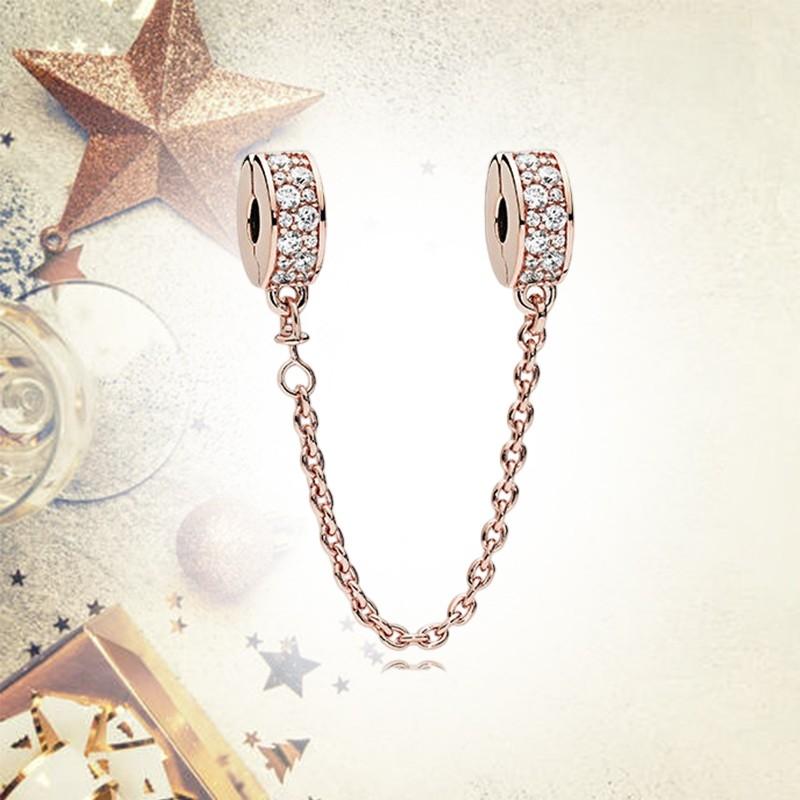 Sparkling Safety Chain Collection Charm Bead Charms Triple Clear Stone Safety Chain Safety Chain Clip Compatible With Authentic Bracelets Do It Yourse