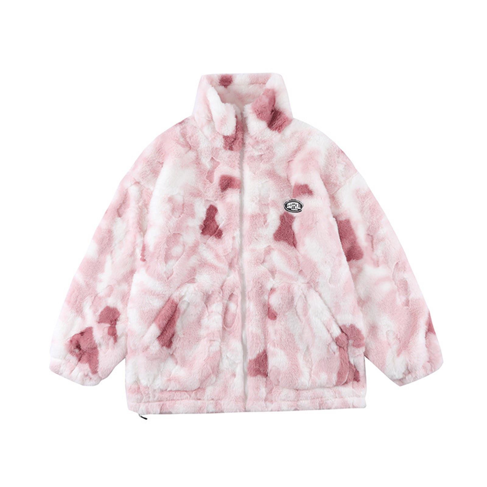 

Women s Winter Tie-Dye Long Sleeve Zipper Pocket Plush Coat Women s Plush Jacket M красный