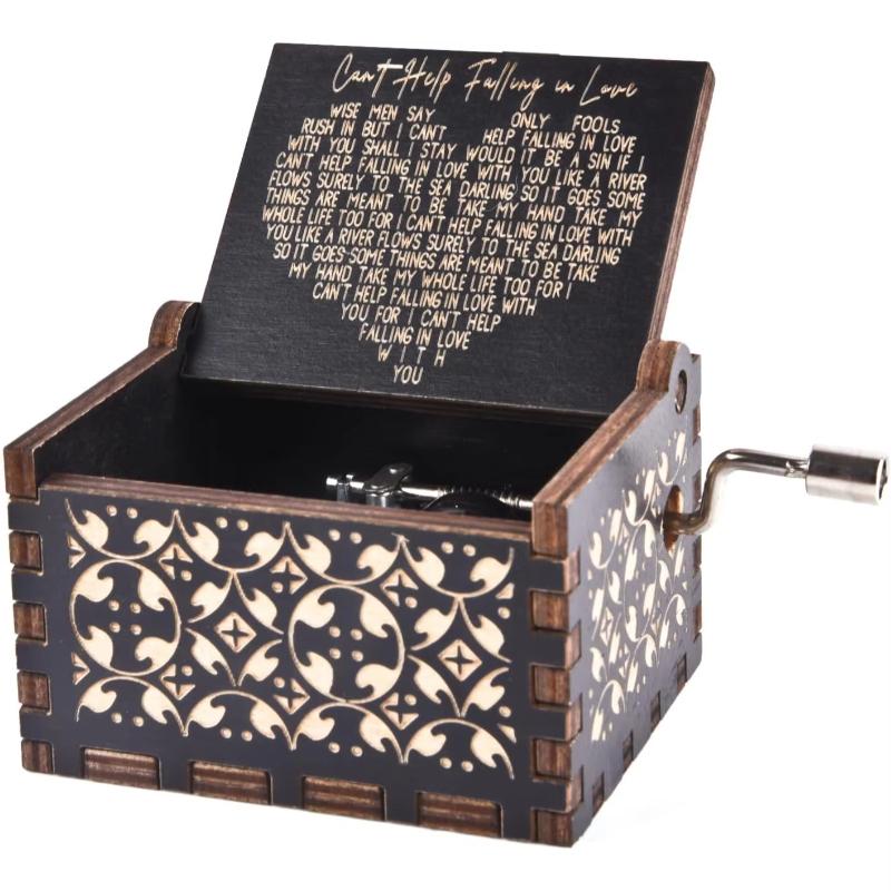 Can't Help Falling In Love Wood Music Box, Antique Engraved Musical Boxes Case for Love One Wooden Music Box - Gifts for Lover