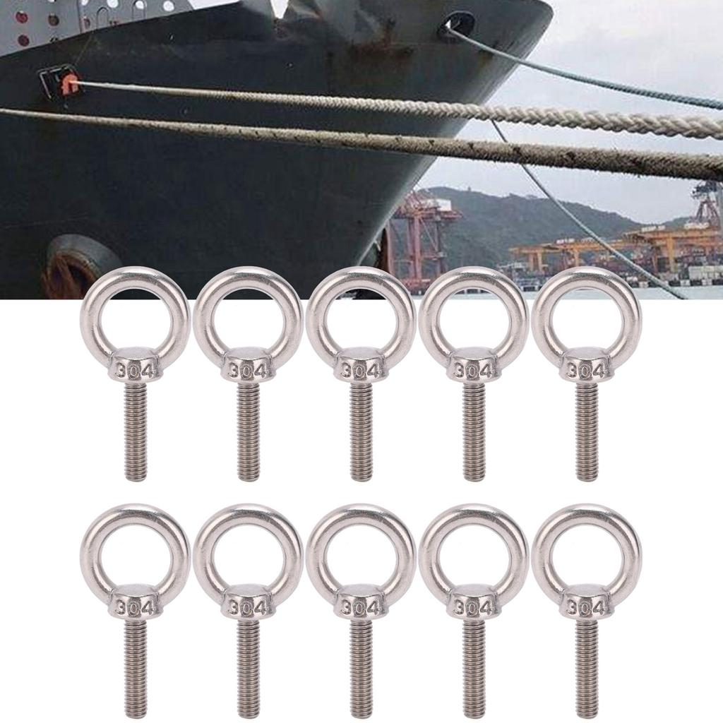 10Pcs Eye Bolt 304 Stainless Steel Lifting Round Ring Screw Fastener Hardware M6x25