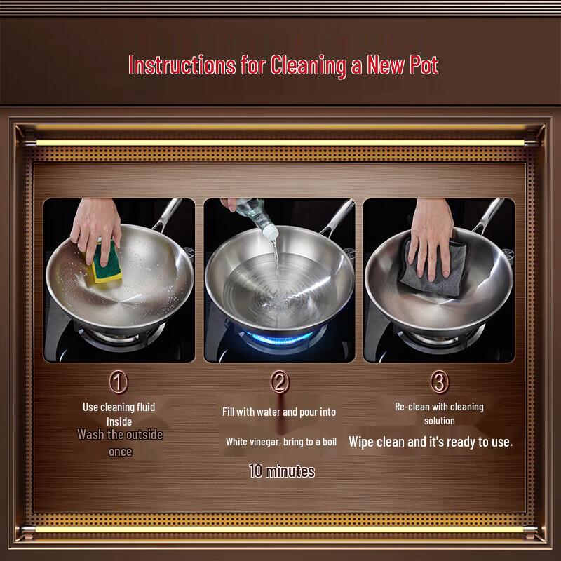 Food-Grade 304/316L Stainless Steel Induction Wok, Non-Stick, Round Bottom, No Coating