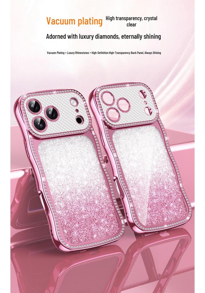 Apple 17 Pro Max Glitter Wave Gradient Case for iPhone 16: Rhinestone Protective Cover, High-End Feel, Compatible with iPhone 15.