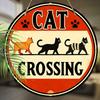 Cat Crossing Vintage Round Wooden Hanging Sign, 2D Flat Wooden Cat Lover Wall Decor