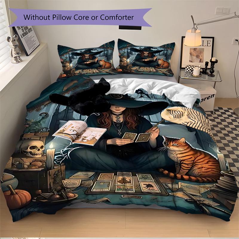 3pcs Anime Witch Tarot Card Reader Bedding Set - Includes One Quilt Cover and Two Pillowcases (No Core) - Perfect for Bedroom and Guest Room Decoratio