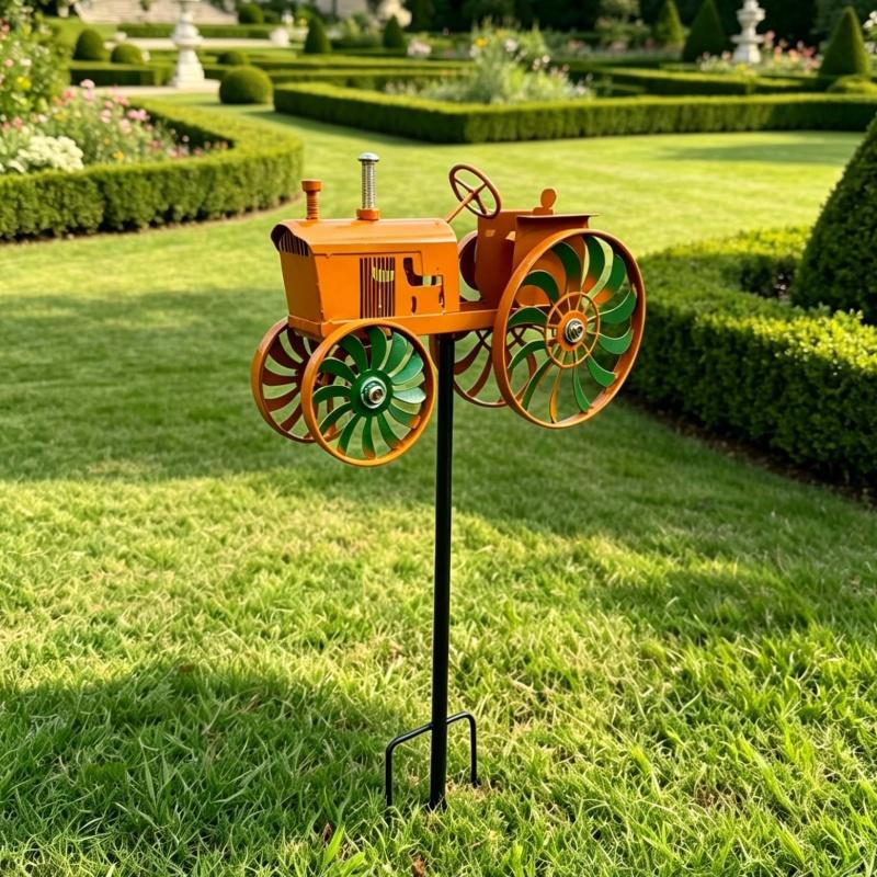 

Garden Wind Spinner,Green Tractor Windmill Stake with Rotating Wheels for Patio Yard Garden,Unique Outdoor Sculptures Ornament помаранчевий