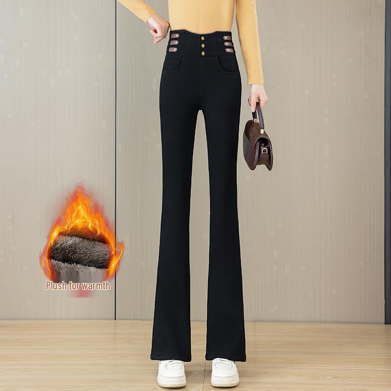 

2025 Winter High-Waisted Fleece-Lined Women s Bell Bottom Pants: Thick, Warm, Stretchy, Slimming, Casual Outerwear. 2XL (125-135 jin)