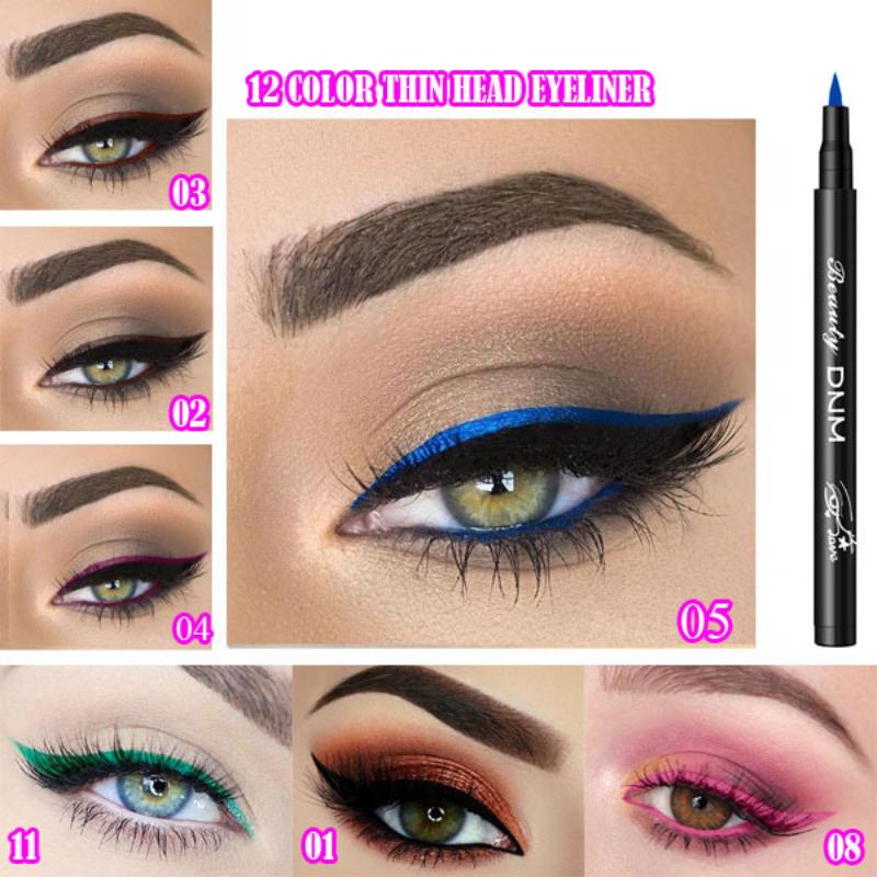 12-Color Matte Eyeliner Easy-To-Pigment Smooth Liquid Eyeliner Pen Non-Smudge Long-Lasting Fine Nib Liner Makeup Quick-Drying