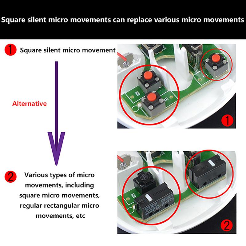 10Pcs Wireless Mouse Wired Mouse Button Micro Switch DIY Accessories For Kailh Mute Button 4.3/7.3MM Silent Switch