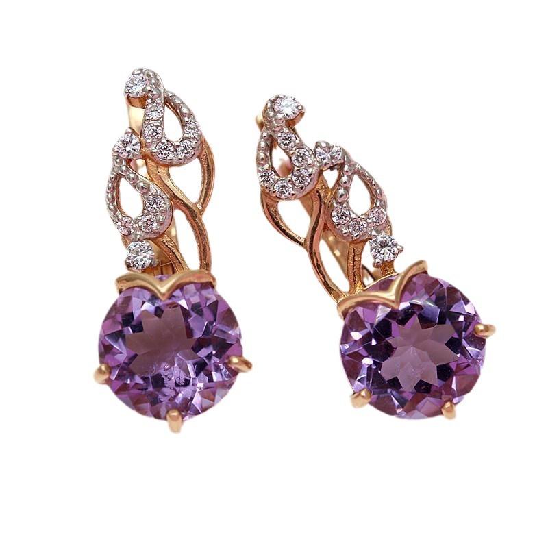 Exquisite Russian 585 Purple Gold Earrings Seiko Rose Gold Plated Purple Stone Earrings High-End Temperament Women