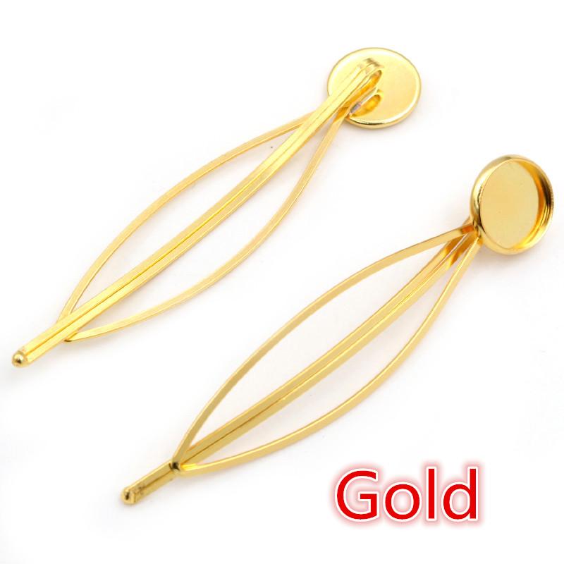 Fashion 12mm 10pcs 5 Styles High Quality 6 Colors Copper Material Hairpin Hair Clips Hairpin Base Setting Cabochon Cameo Base